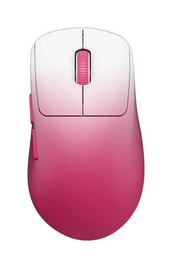 Pink and white Waizowl OGM Pro V2 ergonomic wireless mouse